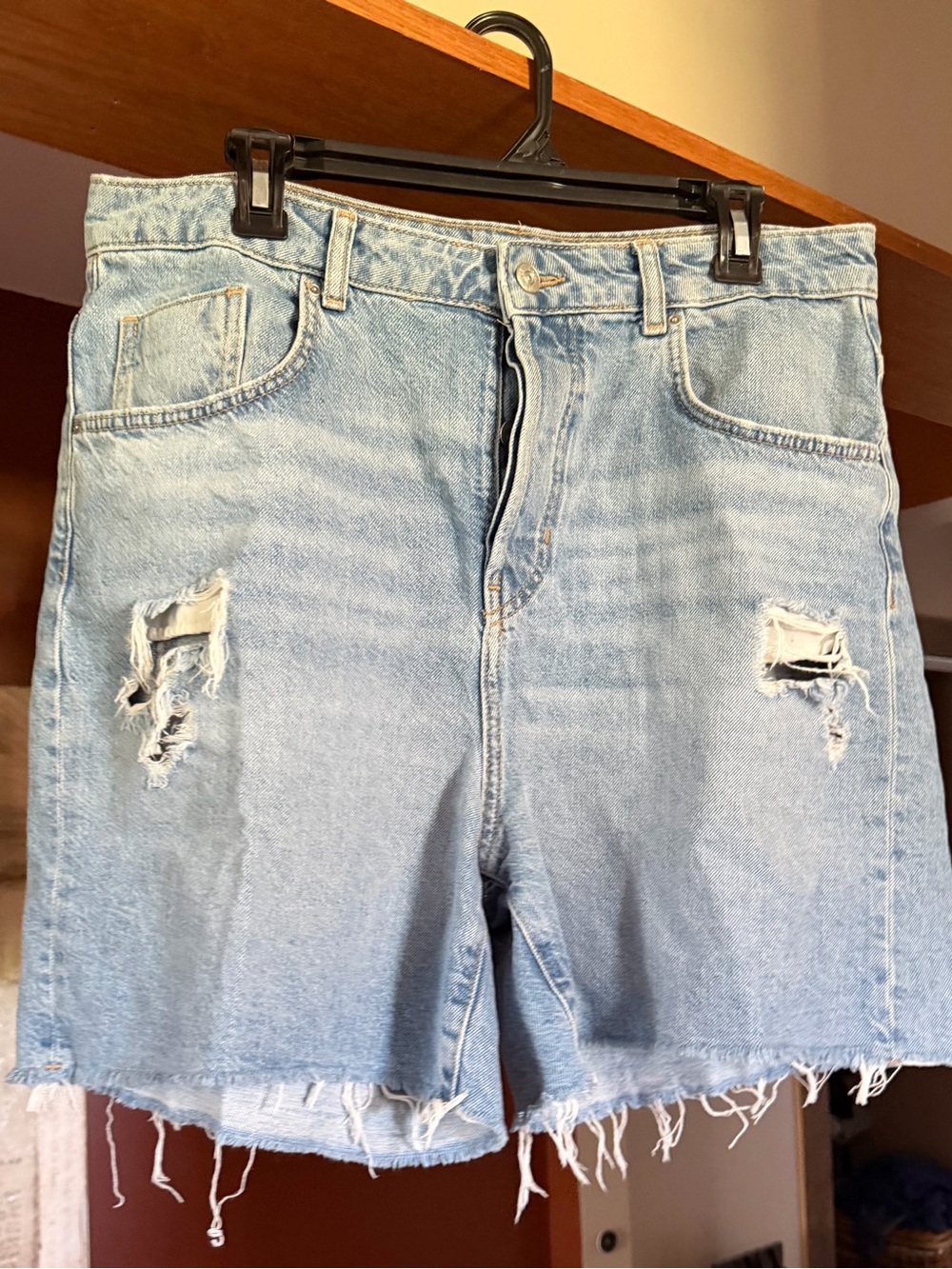 Zara Light Blue Distressed Denim Cutoff Jorts/Shorts